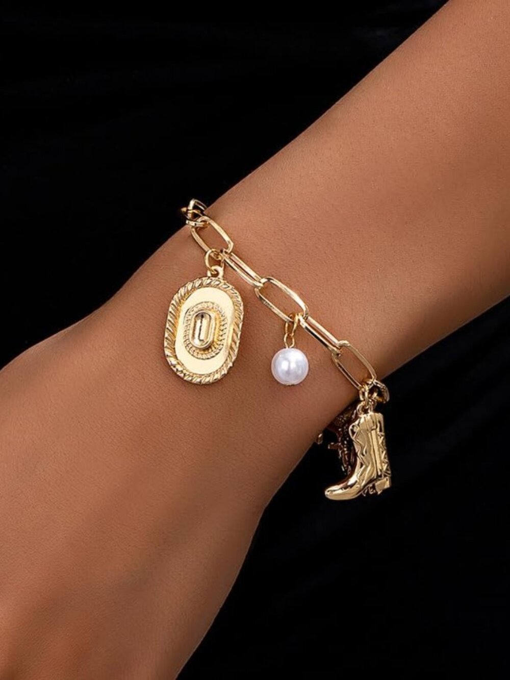 Western Dainty Gold Bracelets Boho Coin Pendant Chain Bracelet Punk Cowgirl Boot